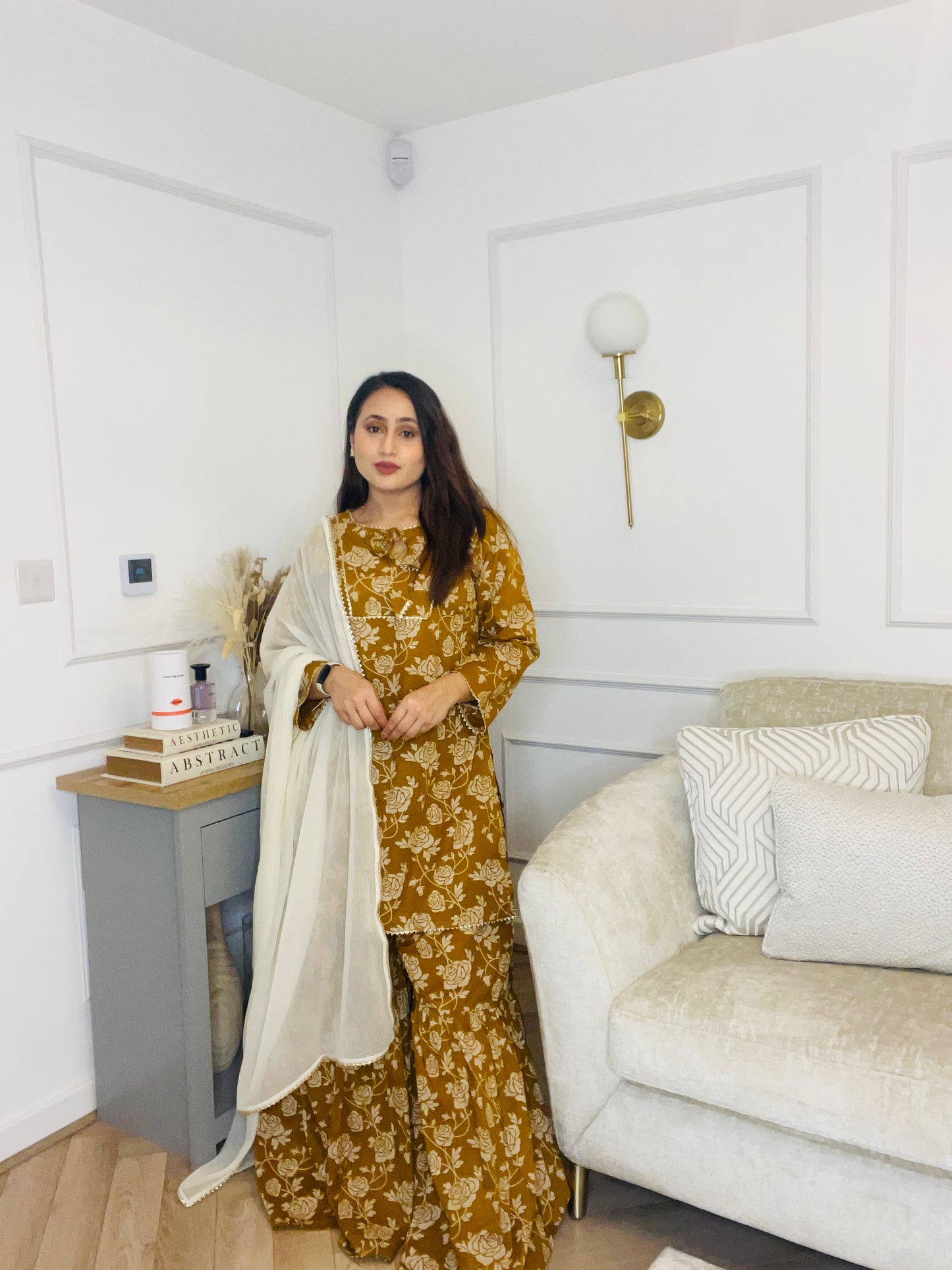 Golden Glow Outfit | Your Festive Favourite | Stunning Floral Sharara Set | Effortless Elegance| Ethnic Vibes Done Right