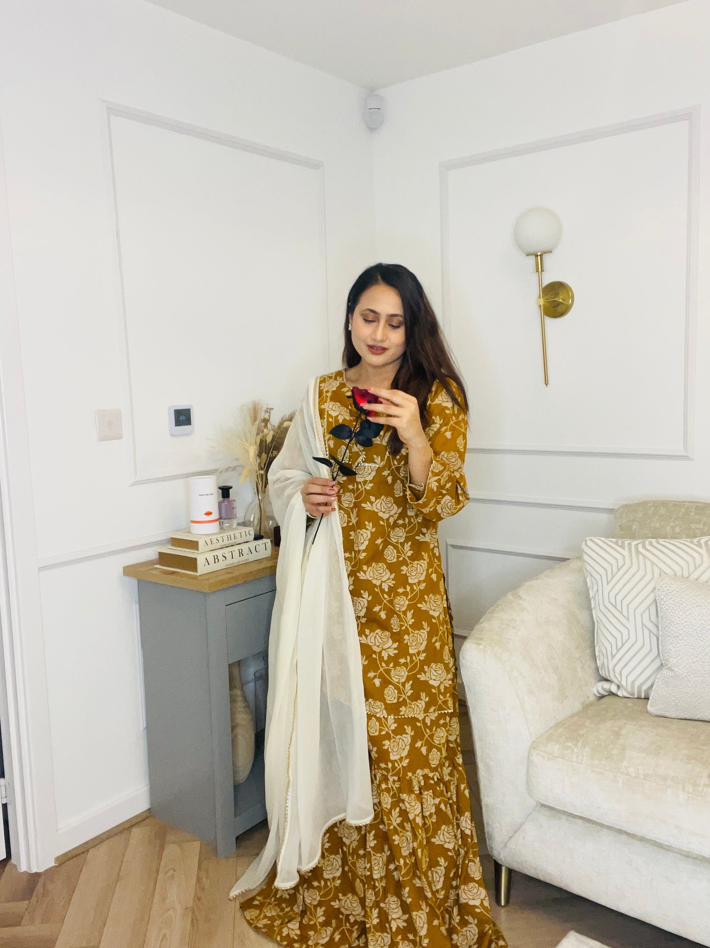 Golden Glow Outfit | Your Festive Favourite | Stunning Floral Sharara Set | Effortless Elegance| Ethnic Vibes Done Right