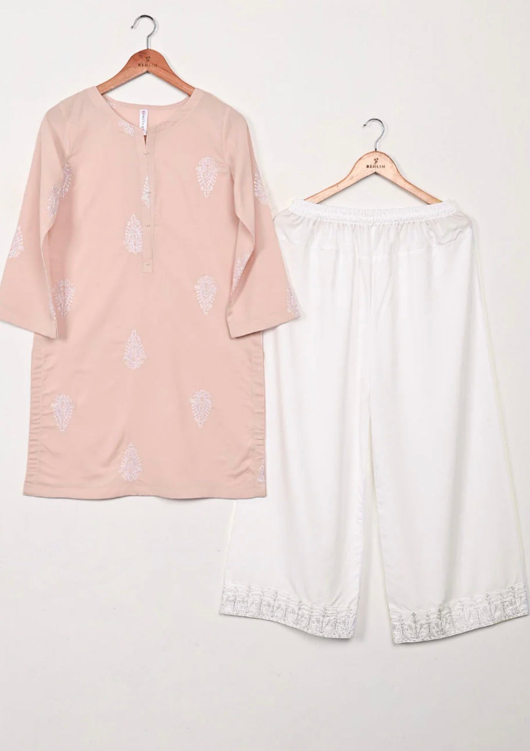 Blush Pink Printed Kurta with White Palazzo Set