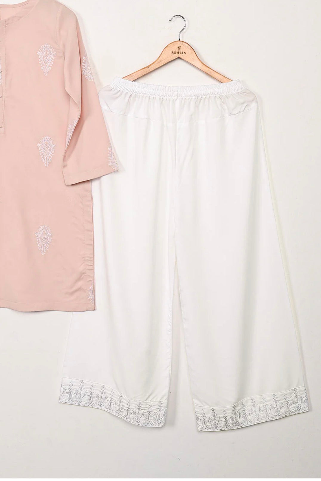 Blush Pink Printed Kurta with White Palazzo Set