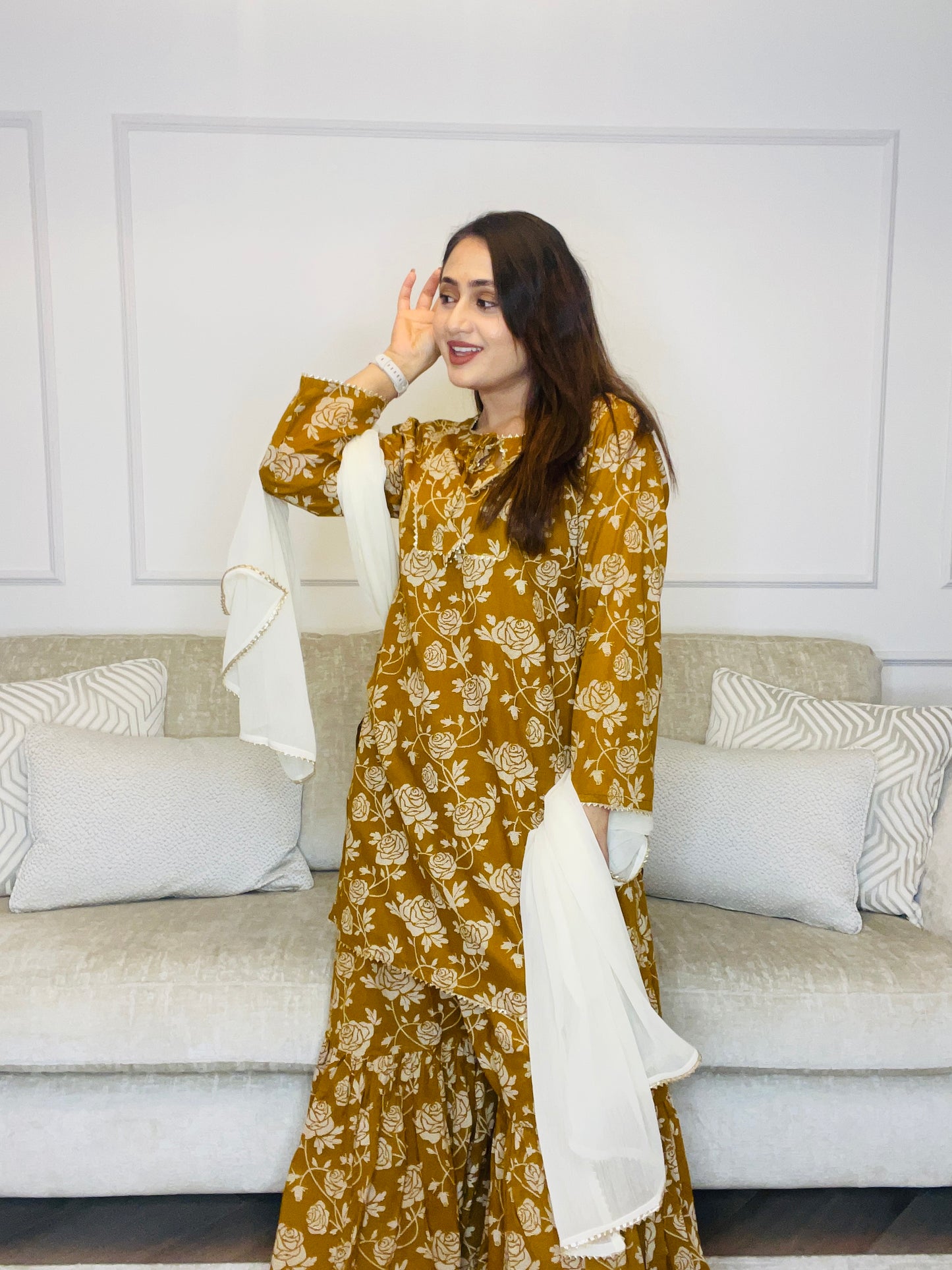 Golden Glow Outfit | Your Festive Favourite | Stunning Floral Sharara Set | Effortless Elegance| Ethnic Vibes Done Right