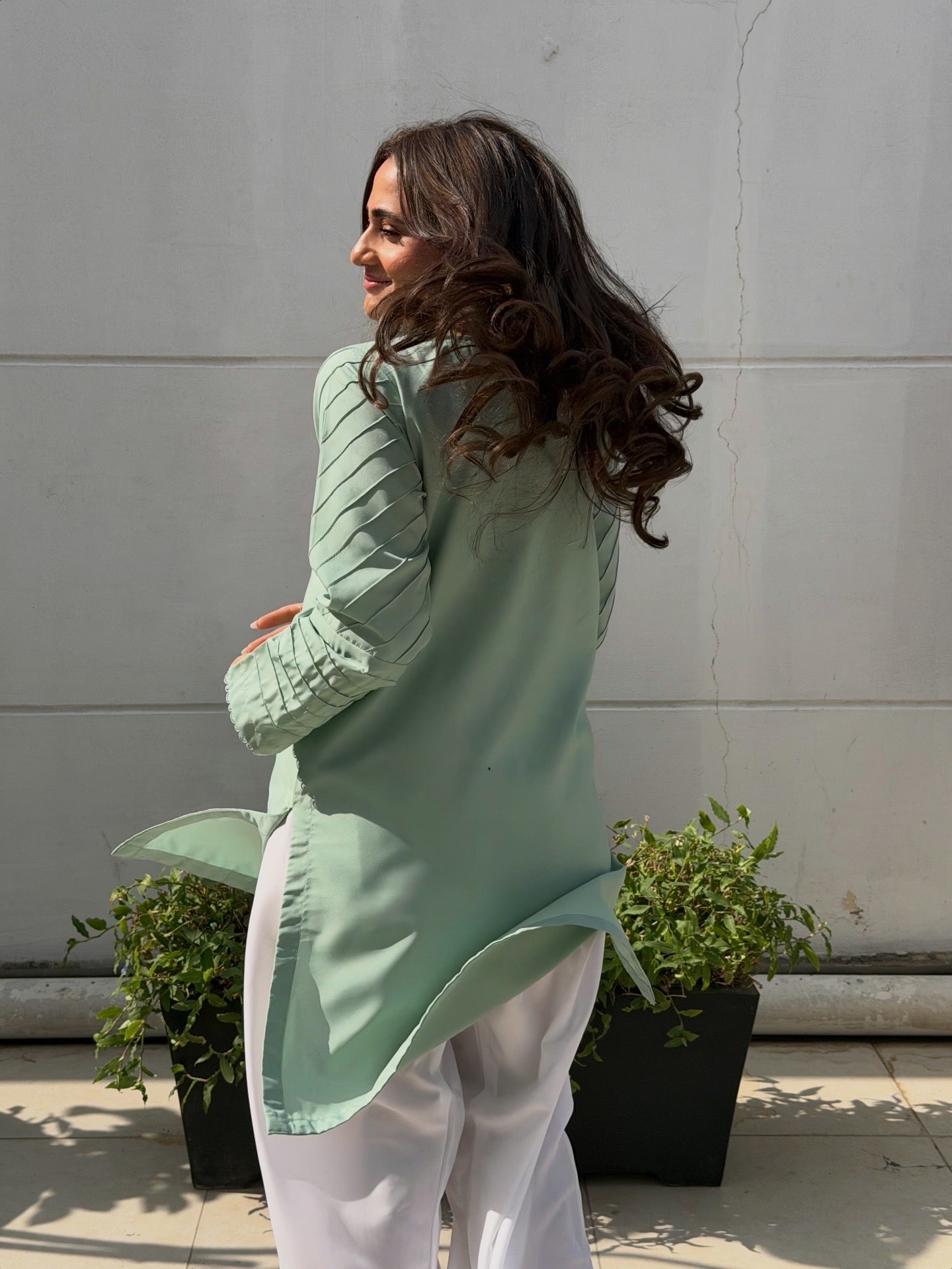 Mint Serenity Kurta Set With Farshi Shalwar