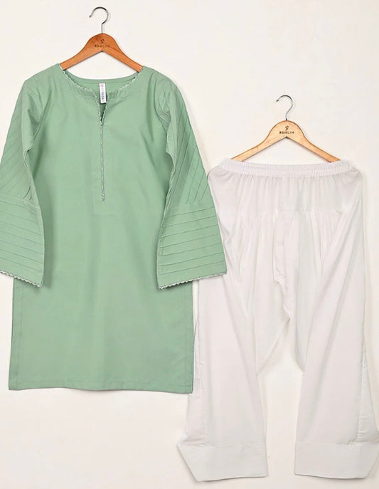 Mint Serenity Kurta Set With Farshi Shalwar