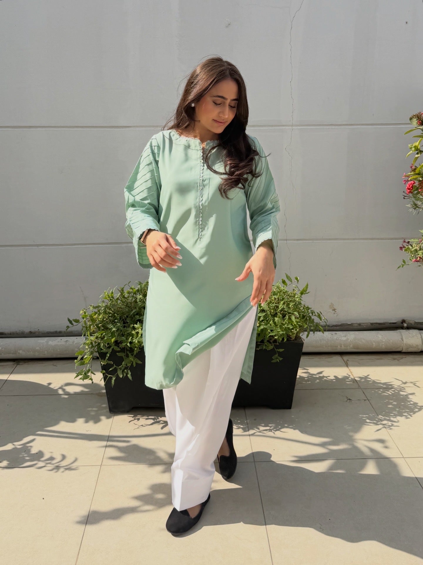 Mint Serenity Kurta Set With Farshi Shalwar