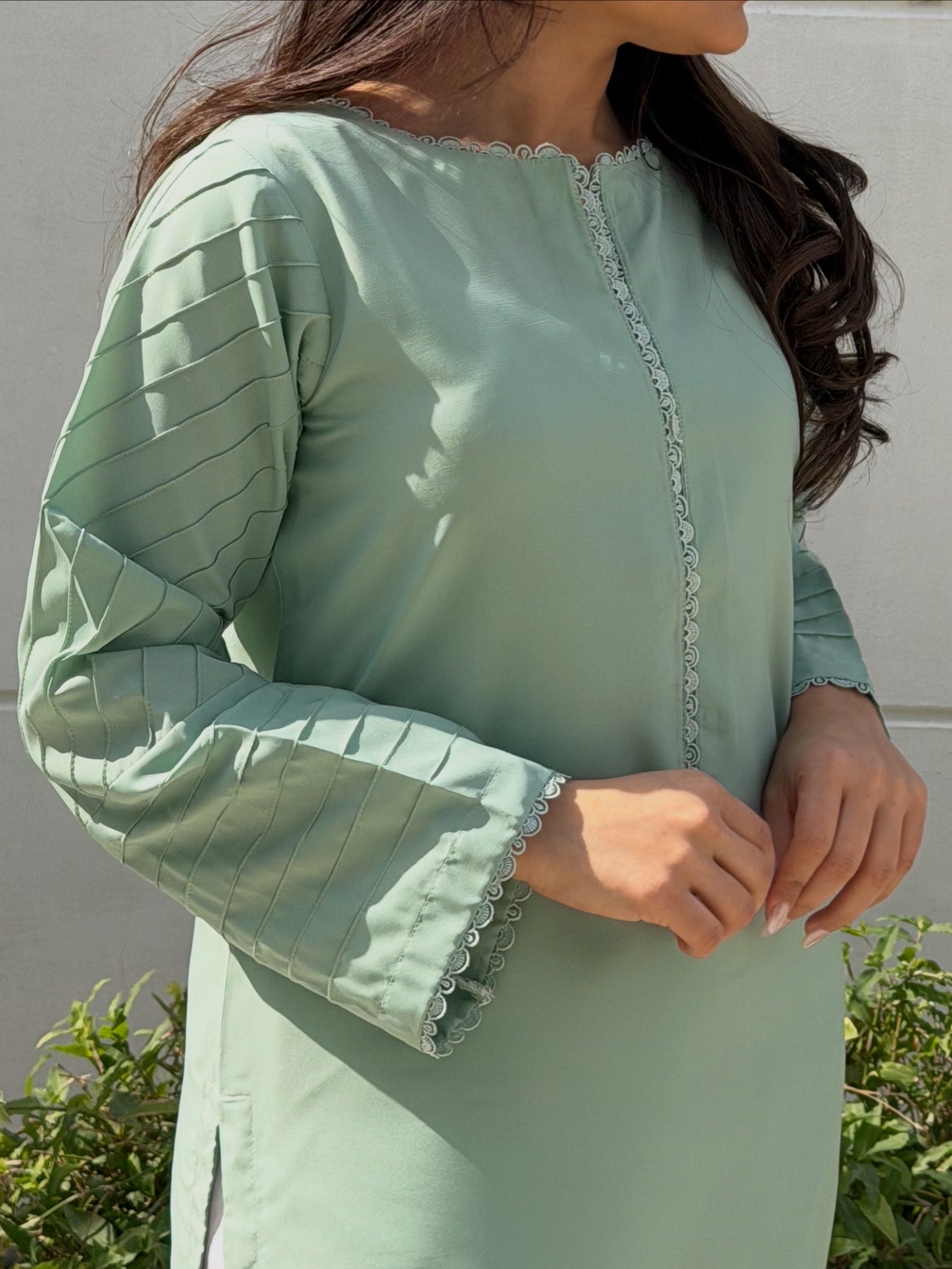 Mint Serenity Kurta Set With Farshi Shalwar